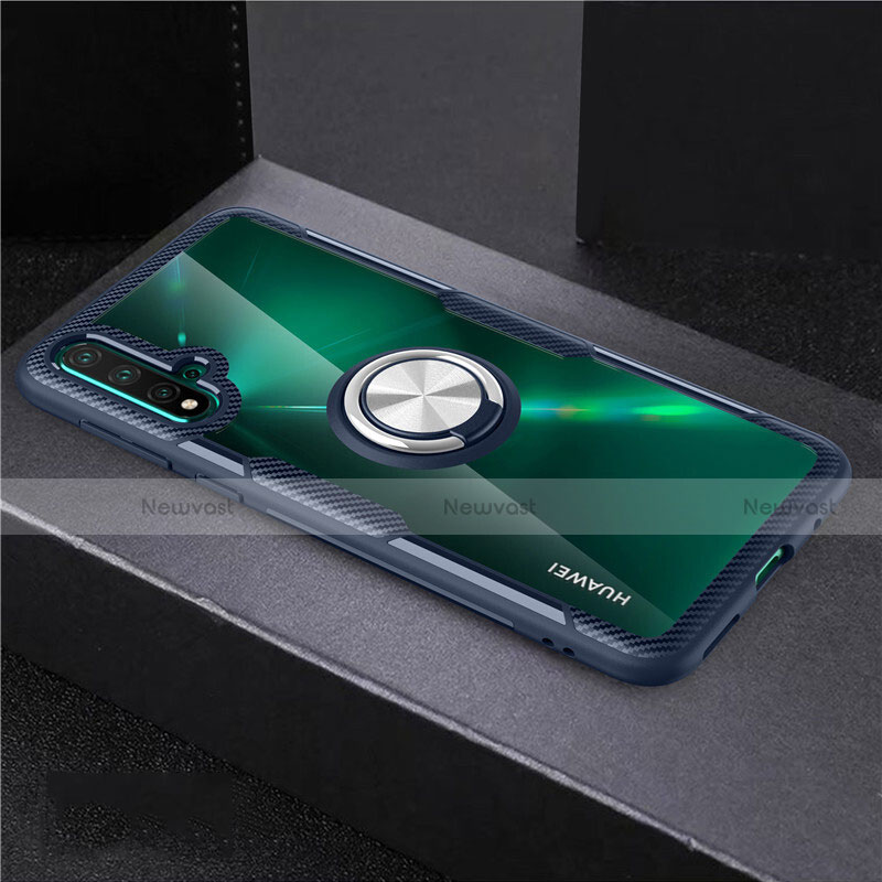 Ultra-thin Transparent TPU Soft Case Cover with Magnetic Finger Ring Stand C02 for Huawei Nova 5 Blue