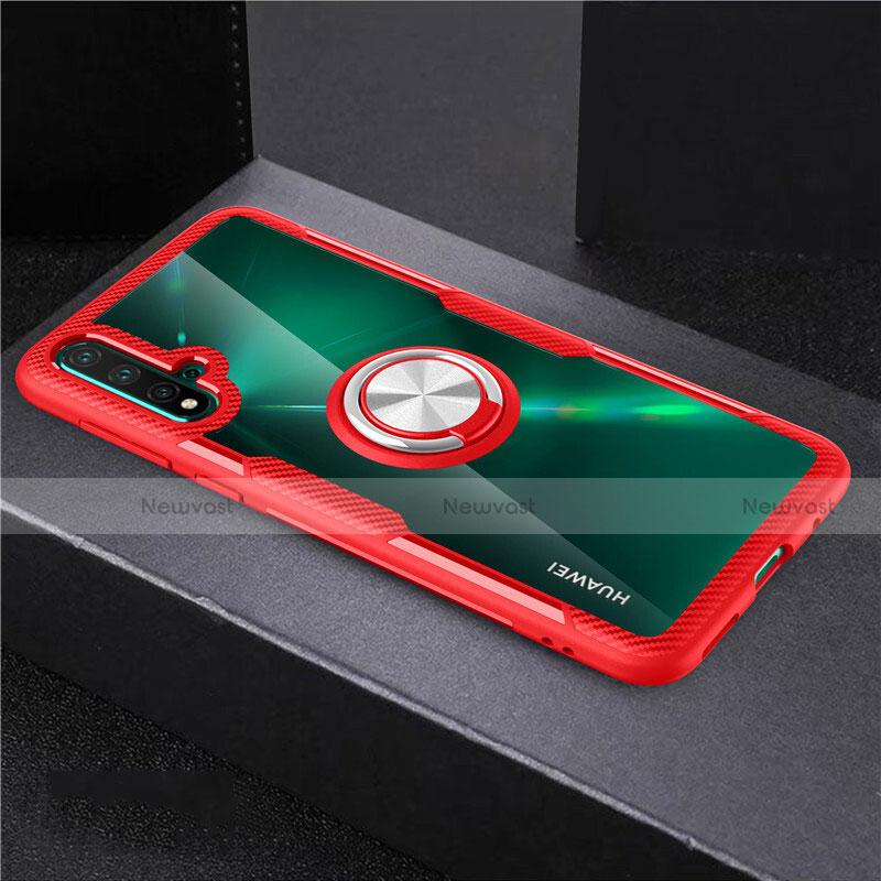 Ultra-thin Transparent TPU Soft Case Cover with Magnetic Finger Ring Stand C02 for Huawei Nova 5 Red