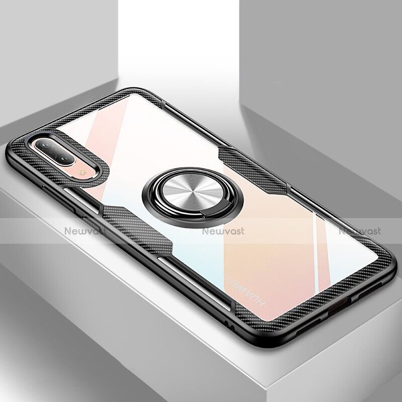 Ultra-thin Transparent TPU Soft Case Cover with Magnetic Finger Ring Stand C02 for Huawei P20 Silver and Black
