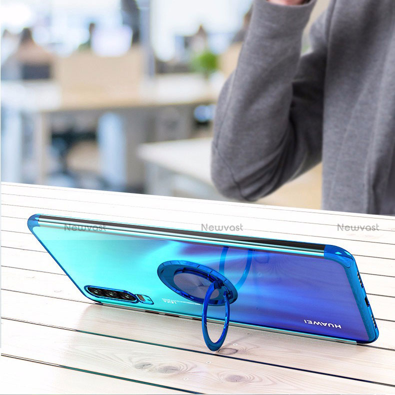 Ultra-thin Transparent TPU Soft Case Cover with Magnetic Finger Ring Stand C02 for Huawei P30