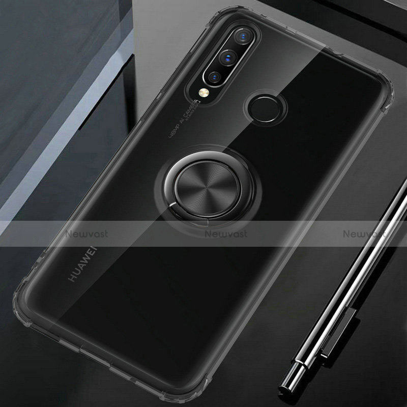 Ultra-thin Transparent TPU Soft Case Cover with Magnetic Finger Ring Stand C02 for Huawei P30 Lite