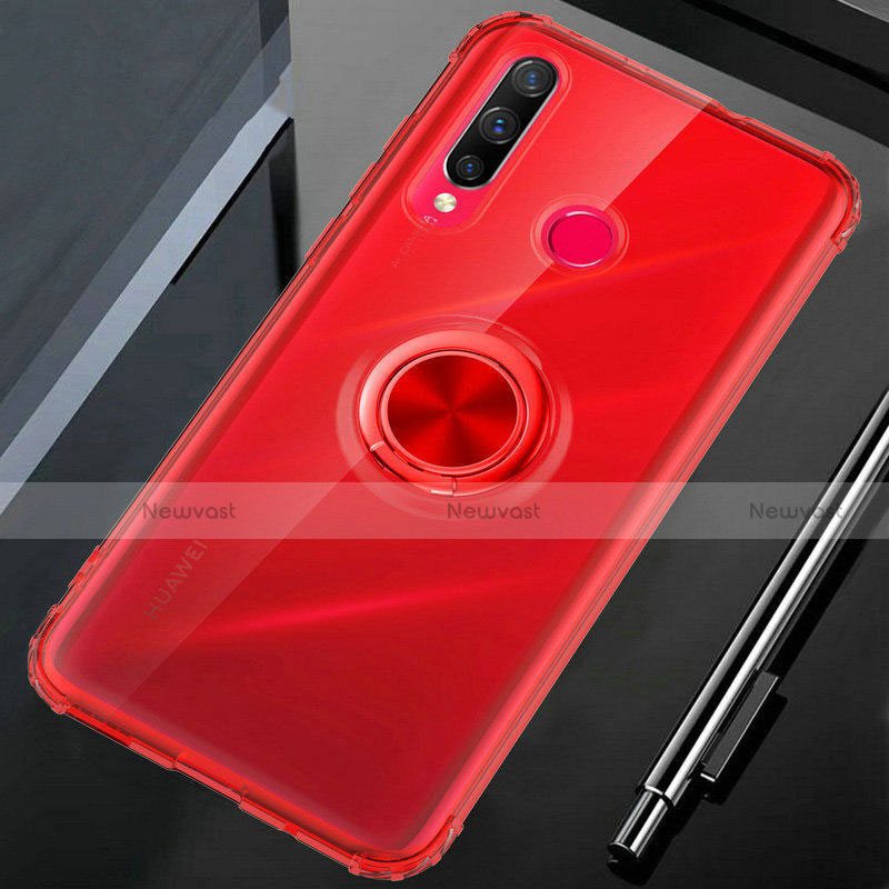 Ultra-thin Transparent TPU Soft Case Cover with Magnetic Finger Ring Stand C02 for Huawei P30 Lite