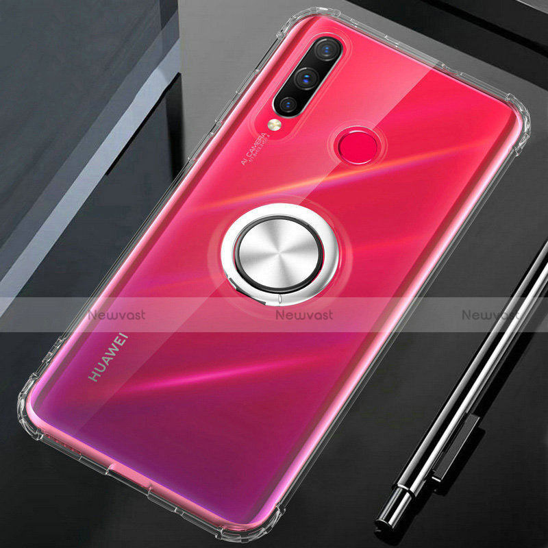 Ultra-thin Transparent TPU Soft Case Cover with Magnetic Finger Ring Stand C02 for Huawei P30 Lite