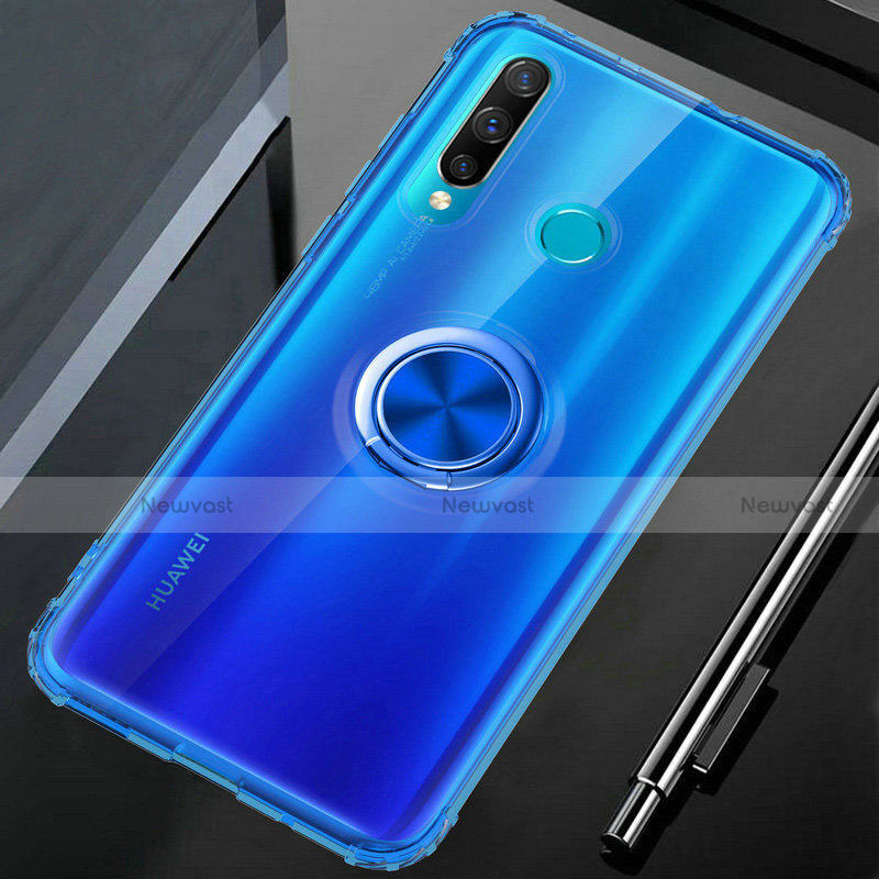 Ultra-thin Transparent TPU Soft Case Cover with Magnetic Finger Ring Stand C02 for Huawei P30 Lite New Edition Blue