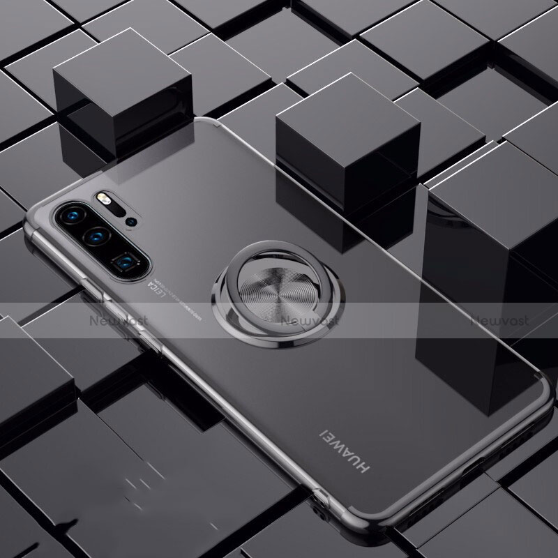 Ultra-thin Transparent TPU Soft Case Cover with Magnetic Finger Ring Stand C02 for Huawei P30 Pro Black