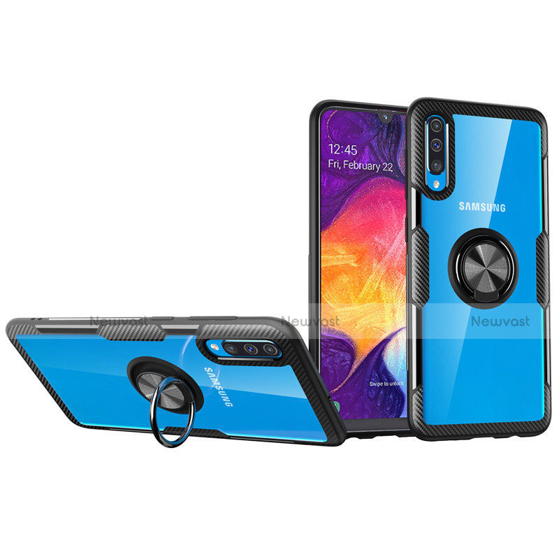 Ultra-thin Transparent TPU Soft Case Cover with Magnetic Finger Ring Stand C02 for Samsung Galaxy A70