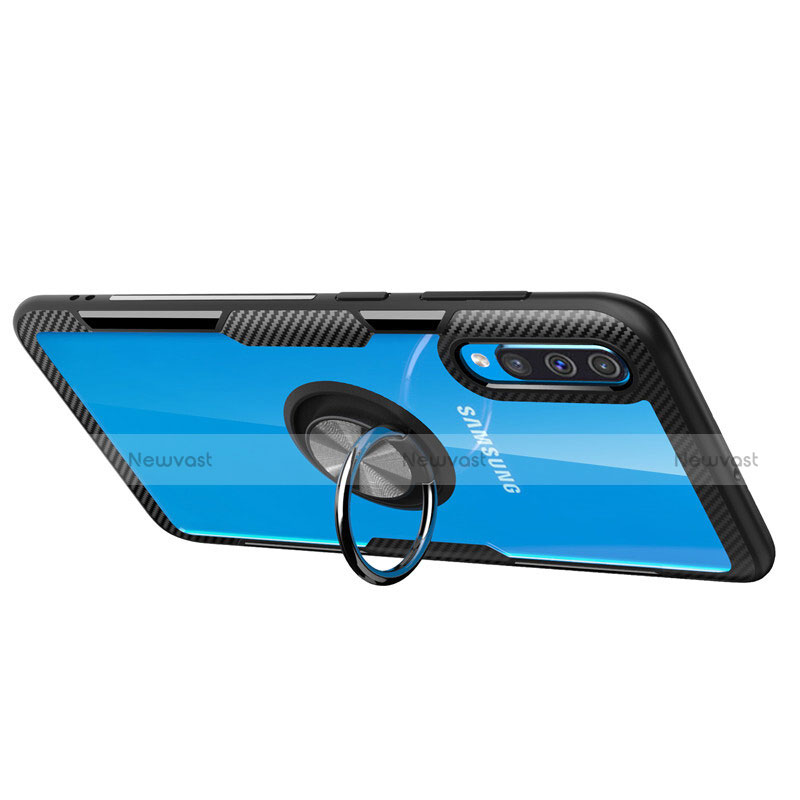 Ultra-thin Transparent TPU Soft Case Cover with Magnetic Finger Ring Stand C02 for Samsung Galaxy A70