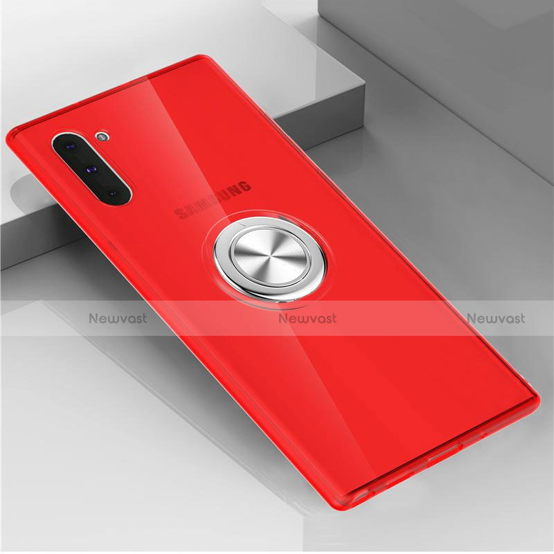 Ultra-thin Transparent TPU Soft Case Cover with Magnetic Finger Ring Stand C02 for Samsung Galaxy Note 10 5G Red