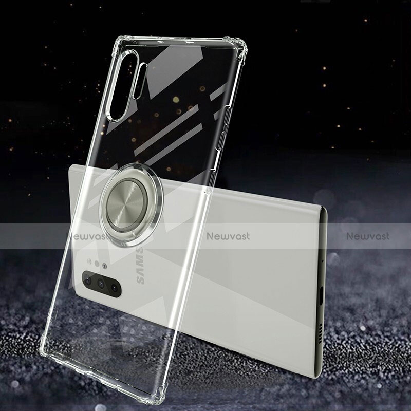 Ultra-thin Transparent TPU Soft Case Cover with Magnetic Finger Ring Stand C02 for Samsung Galaxy Note 10 Plus