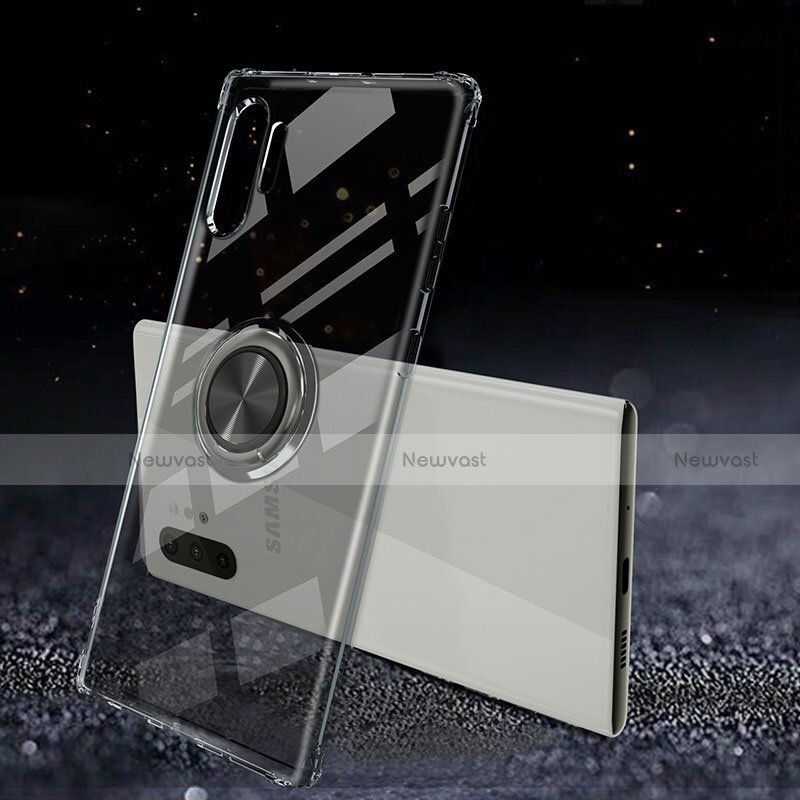 Ultra-thin Transparent TPU Soft Case Cover with Magnetic Finger Ring Stand C02 for Samsung Galaxy Note 10 Plus Black