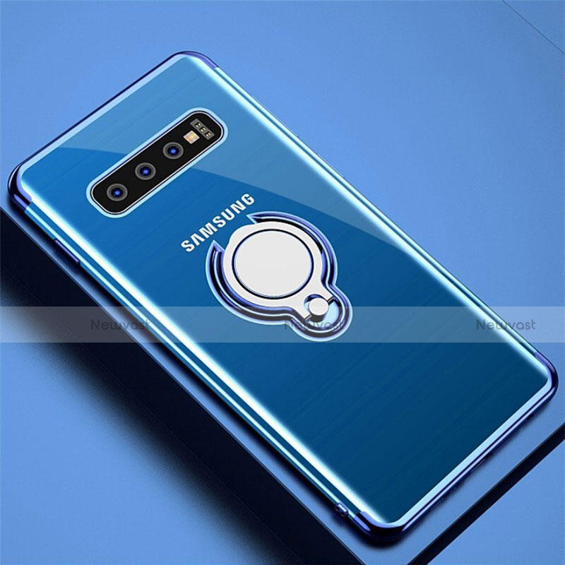 Ultra-thin Transparent TPU Soft Case Cover with Magnetic Finger Ring Stand C02 for Samsung Galaxy S10