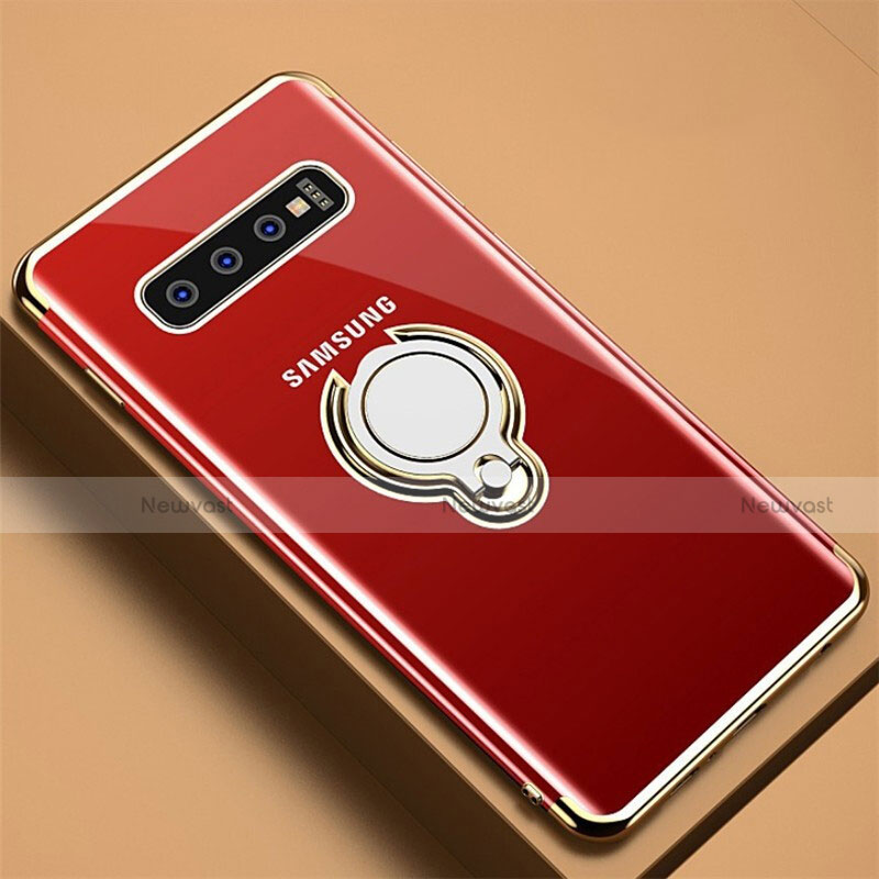 Ultra-thin Transparent TPU Soft Case Cover with Magnetic Finger Ring Stand C02 for Samsung Galaxy S10