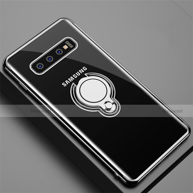 Ultra-thin Transparent TPU Soft Case Cover with Magnetic Finger Ring Stand C02 for Samsung Galaxy S10