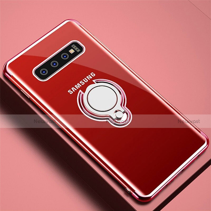 Ultra-thin Transparent TPU Soft Case Cover with Magnetic Finger Ring Stand C02 for Samsung Galaxy S10