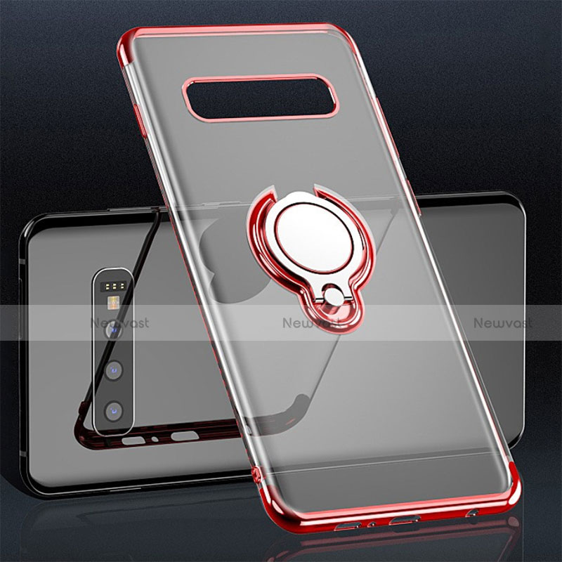 Ultra-thin Transparent TPU Soft Case Cover with Magnetic Finger Ring Stand C02 for Samsung Galaxy S10 5G