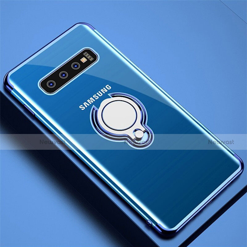 Ultra-thin Transparent TPU Soft Case Cover with Magnetic Finger Ring Stand C02 for Samsung Galaxy S10 5G Blue