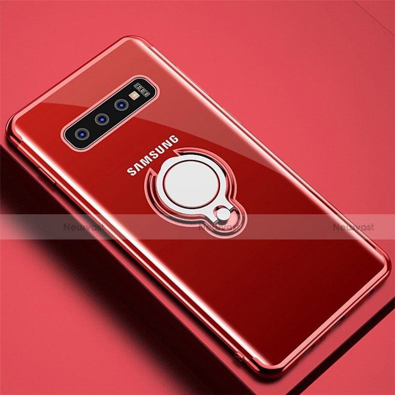 Ultra-thin Transparent TPU Soft Case Cover with Magnetic Finger Ring Stand C02 for Samsung Galaxy S10 Plus