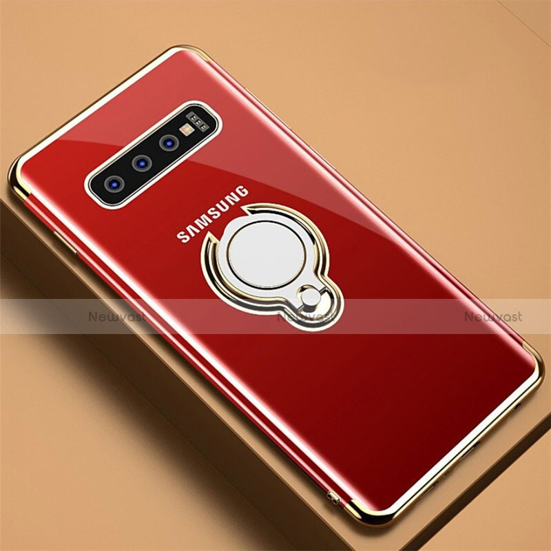 Ultra-thin Transparent TPU Soft Case Cover with Magnetic Finger Ring Stand C02 for Samsung Galaxy S10 Plus Gold