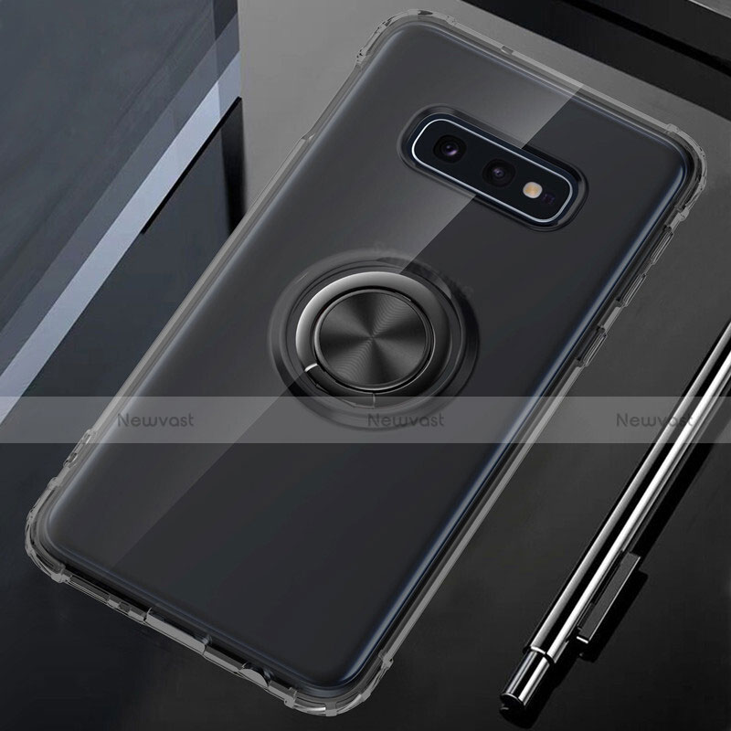 Ultra-thin Transparent TPU Soft Case Cover with Magnetic Finger Ring Stand C02 for Samsung Galaxy S10e Black