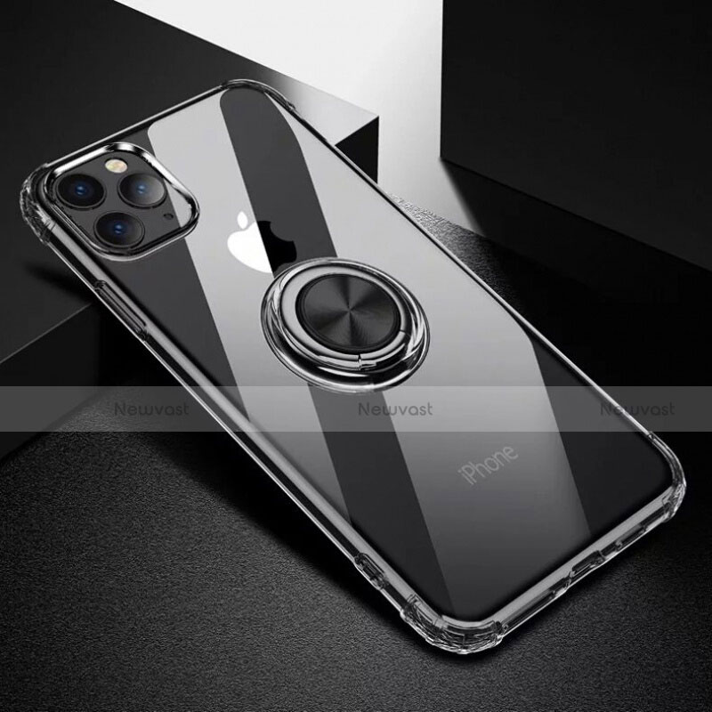 Ultra-thin Transparent TPU Soft Case Cover with Magnetic Finger Ring Stand C03 for Apple iPhone 11 Pro Black