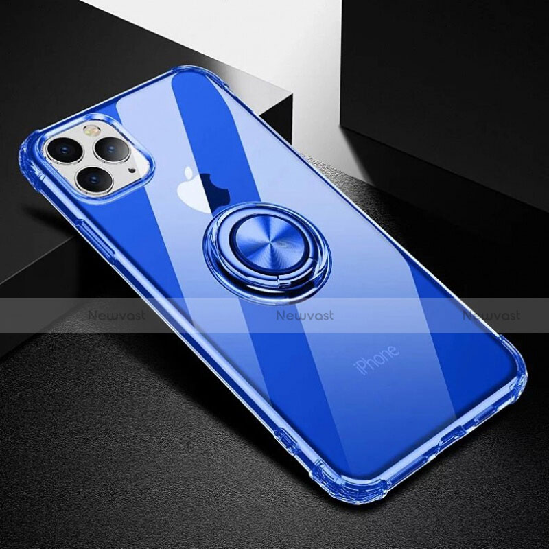 Ultra-thin Transparent TPU Soft Case Cover with Magnetic Finger Ring Stand C03 for Apple iPhone 11 Pro Blue
