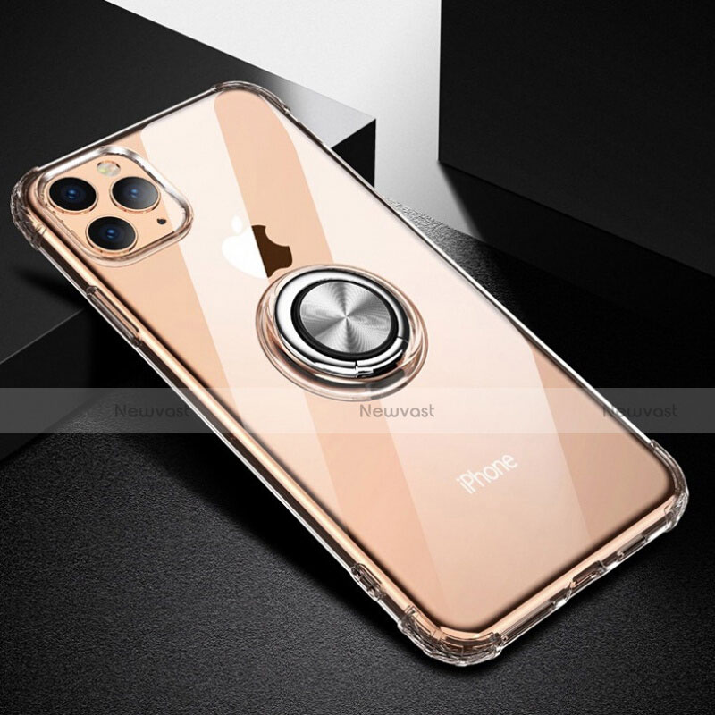 Ultra-thin Transparent TPU Soft Case Cover with Magnetic Finger Ring Stand C03 for Apple iPhone 11 Pro Max