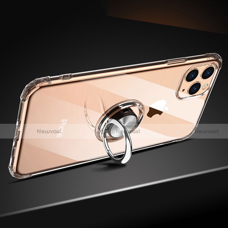 Ultra-thin Transparent TPU Soft Case Cover with Magnetic Finger Ring Stand C03 for Apple iPhone 11 Pro Max