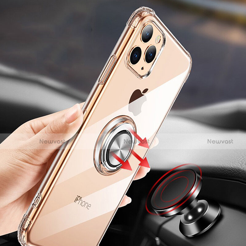 Ultra-thin Transparent TPU Soft Case Cover with Magnetic Finger Ring Stand C03 for Apple iPhone 11 Pro Max