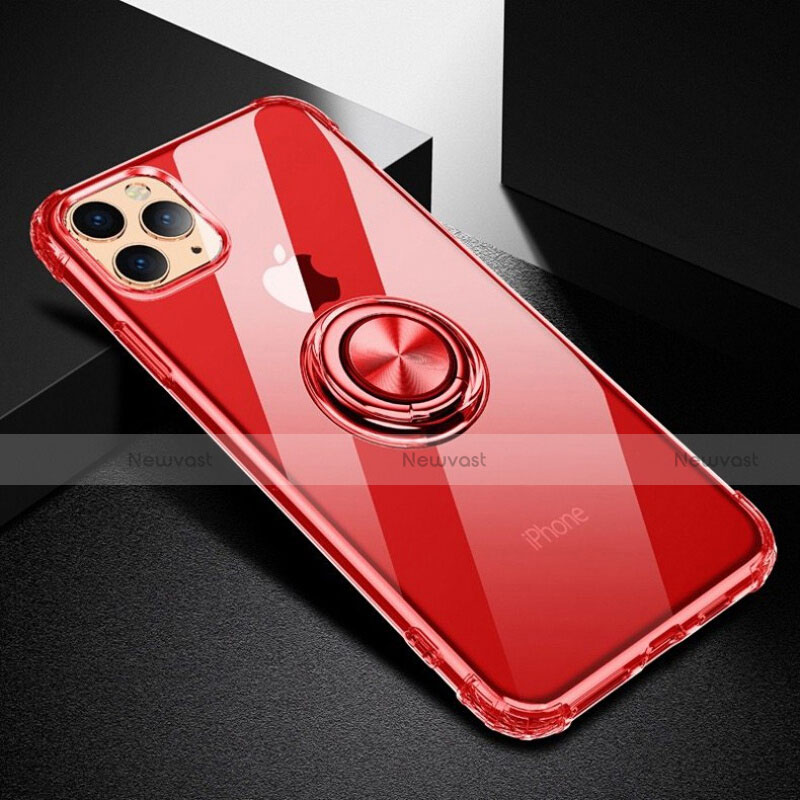 Ultra-thin Transparent TPU Soft Case Cover with Magnetic Finger Ring Stand C03 for Apple iPhone 11 Pro Max Red