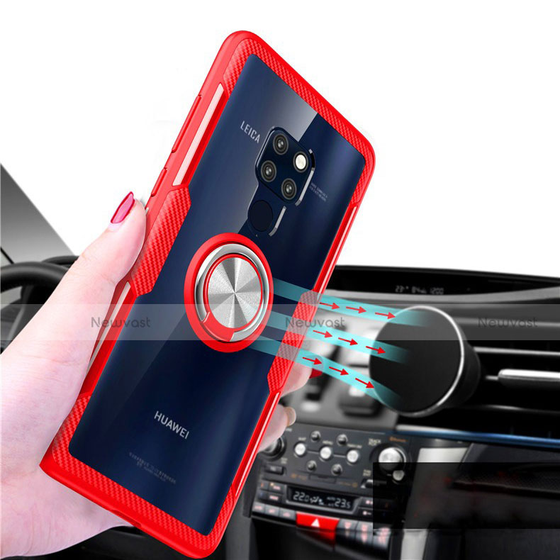 Ultra-thin Transparent TPU Soft Case Cover with Magnetic Finger Ring Stand C03 for Huawei Mate 20 X 5G