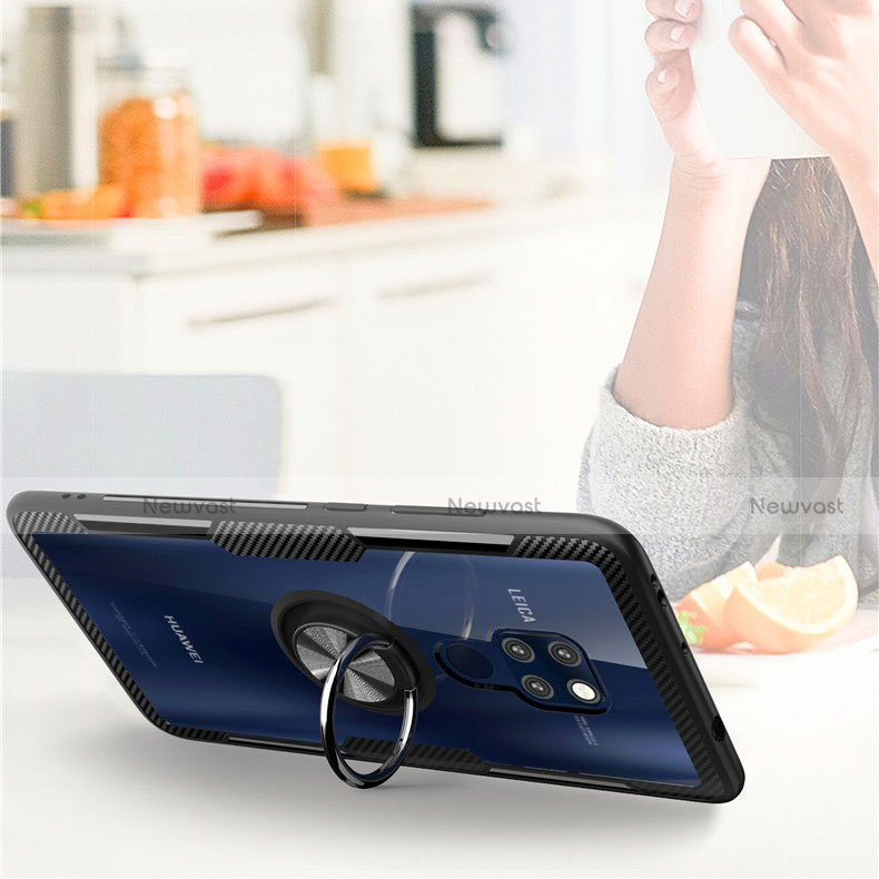 Ultra-thin Transparent TPU Soft Case Cover with Magnetic Finger Ring Stand C03 for Huawei Mate 20 X 5G