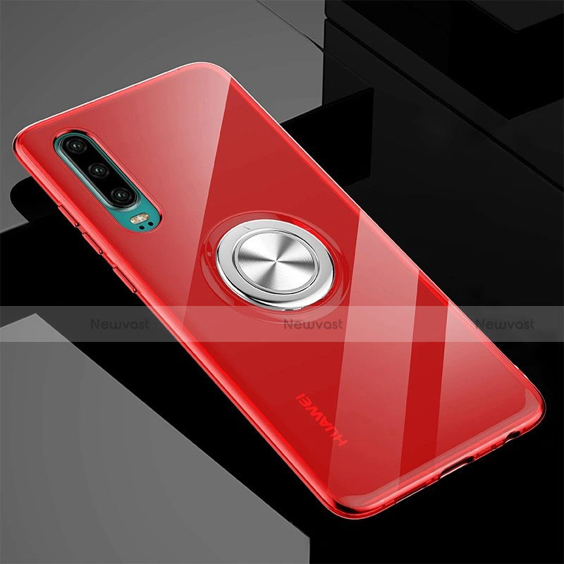 Ultra-thin Transparent TPU Soft Case Cover with Magnetic Finger Ring Stand C03 for Huawei P30