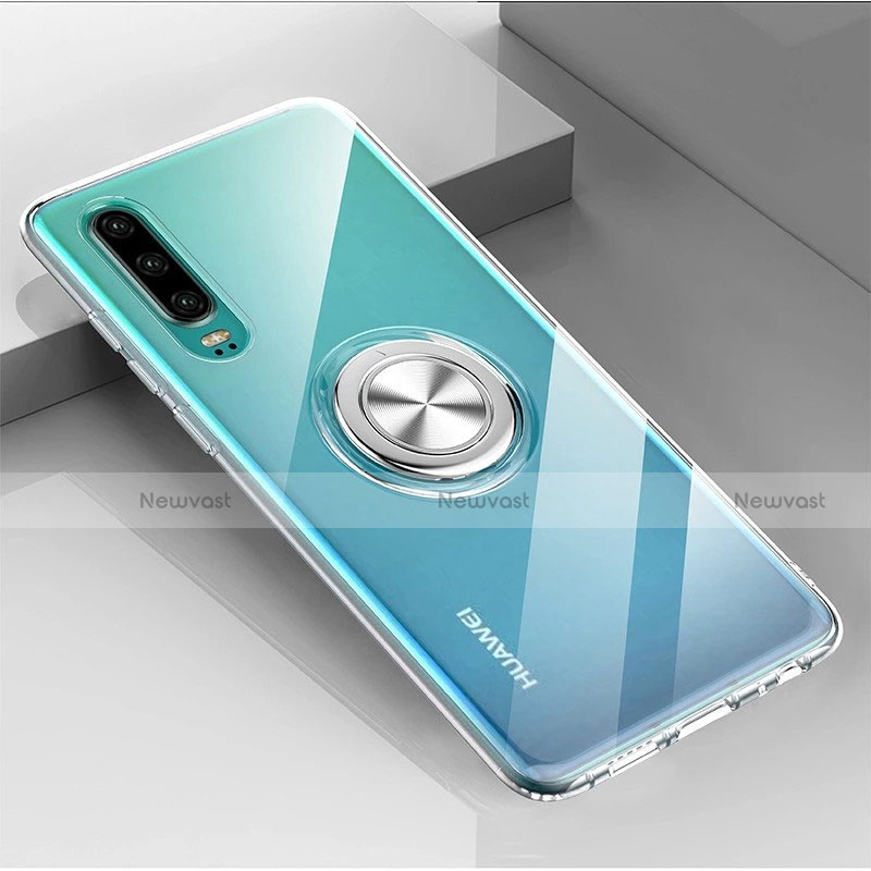 Ultra-thin Transparent TPU Soft Case Cover with Magnetic Finger Ring Stand C03 for Huawei P30