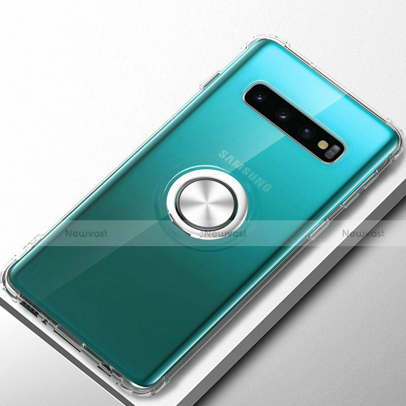 Ultra-thin Transparent TPU Soft Case Cover with Magnetic Finger Ring Stand C03 for Samsung Galaxy S10 Plus