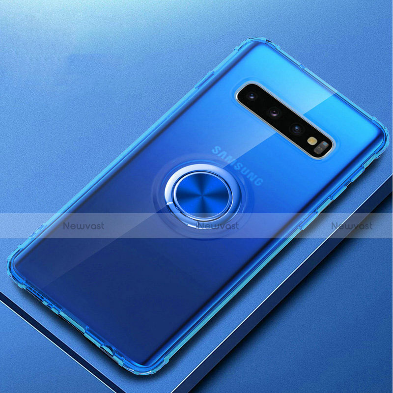 Ultra-thin Transparent TPU Soft Case Cover with Magnetic Finger Ring Stand C03 for Samsung Galaxy S10 Plus Blue