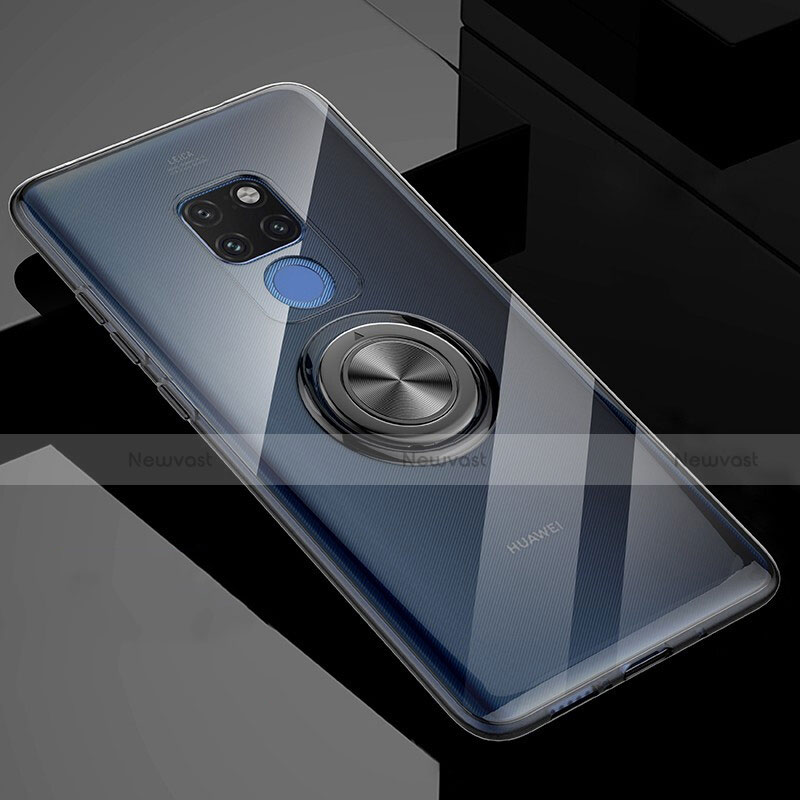 Ultra-thin Transparent TPU Soft Case Cover with Magnetic Finger Ring Stand C04 for Huawei Mate 20 X 5G