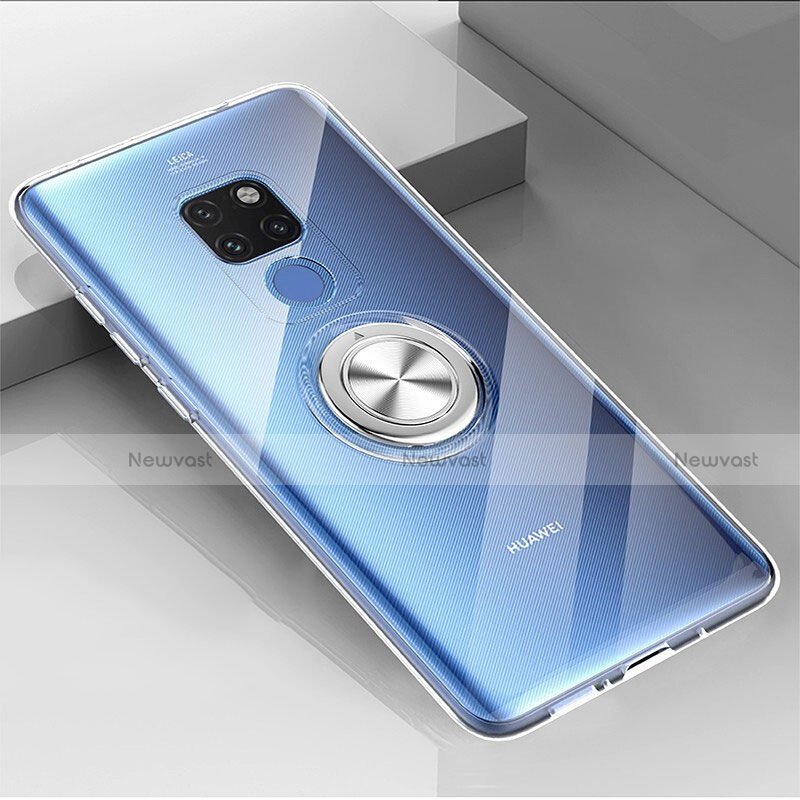 Ultra-thin Transparent TPU Soft Case Cover with Magnetic Finger Ring Stand C04 for Huawei Mate 20 X 5G