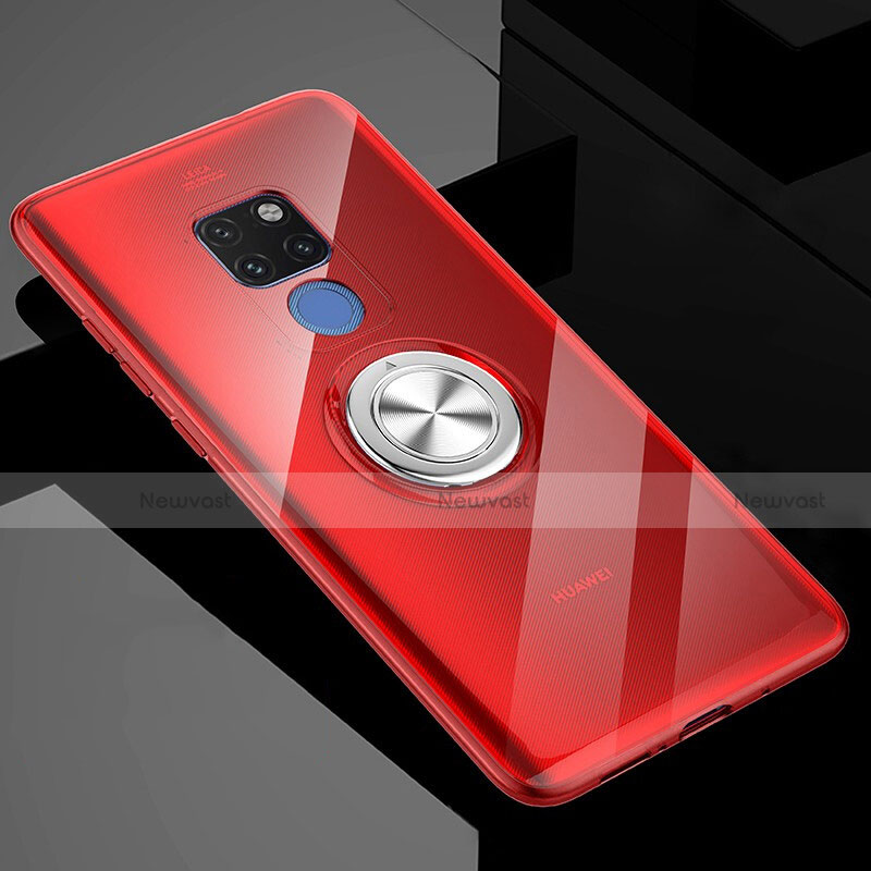 Ultra-thin Transparent TPU Soft Case Cover with Magnetic Finger Ring Stand C04 for Huawei Mate 20 X 5G Red