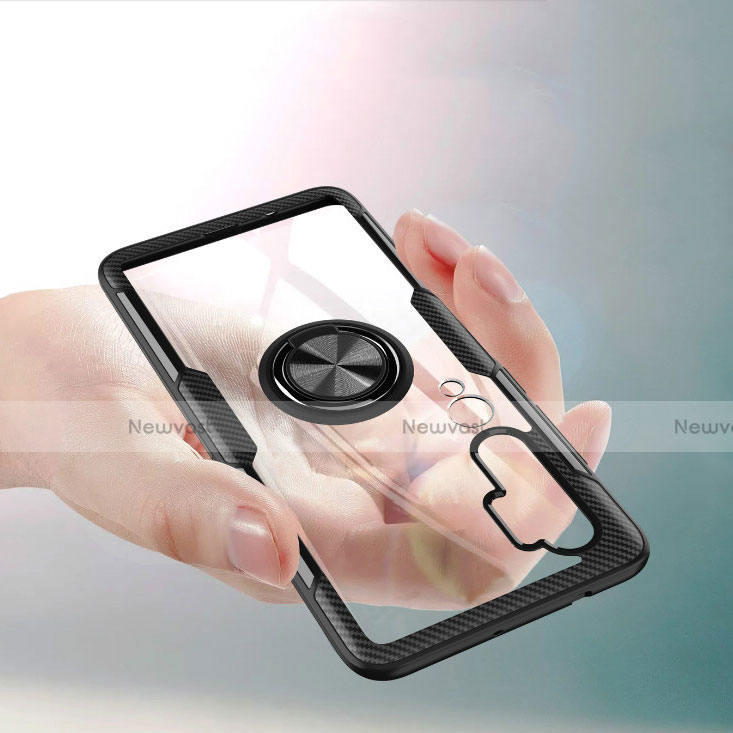 Ultra-thin Transparent TPU Soft Case Cover with Magnetic Finger Ring Stand D01 for Xiaomi Mi Note 10