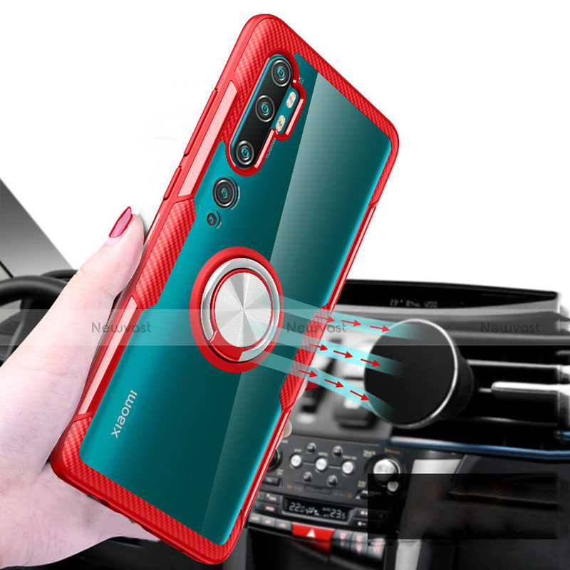 Ultra-thin Transparent TPU Soft Case Cover with Magnetic Finger Ring Stand D01 for Xiaomi Mi Note 10