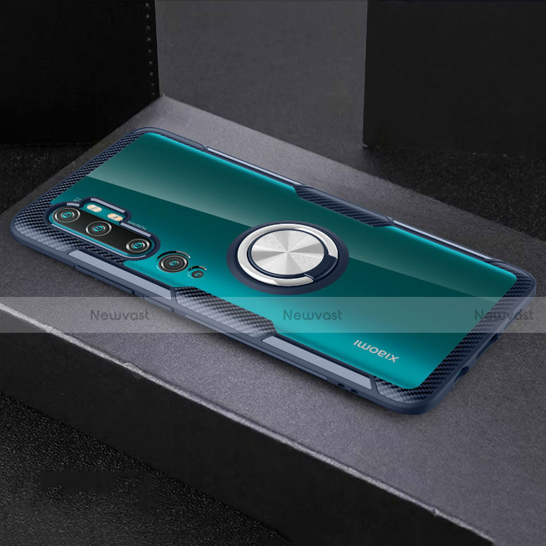 Ultra-thin Transparent TPU Soft Case Cover with Magnetic Finger Ring Stand D01 for Xiaomi Mi Note 10 Blue