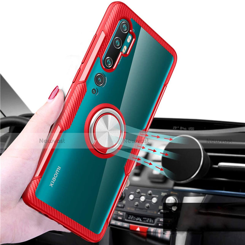 Ultra-thin Transparent TPU Soft Case Cover with Magnetic Finger Ring Stand D02 for Xiaomi Mi Note 10