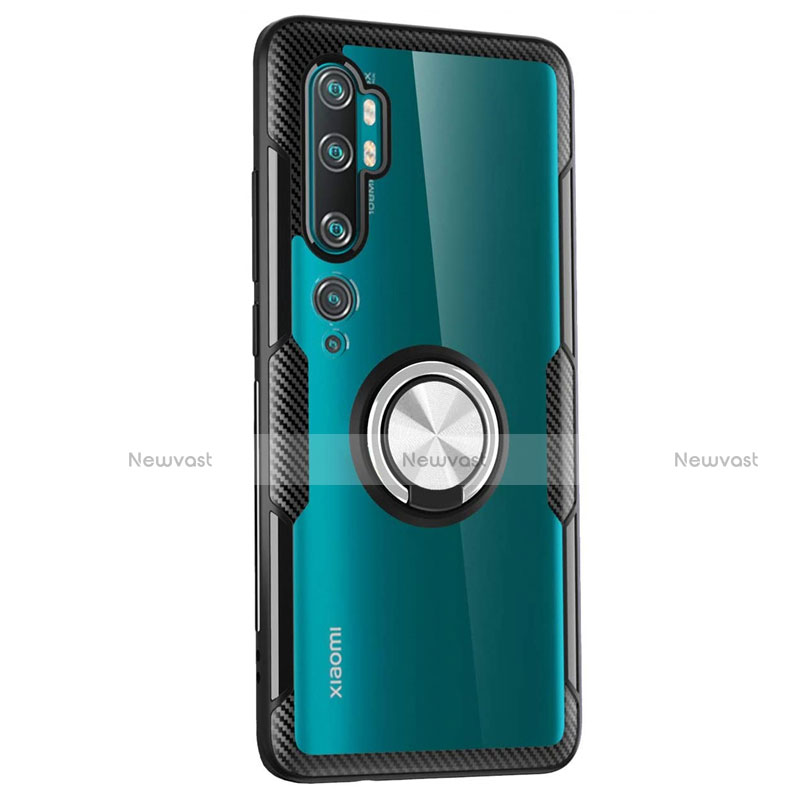 Ultra-thin Transparent TPU Soft Case Cover with Magnetic Finger Ring Stand D02 for Xiaomi Mi Note 10 Black