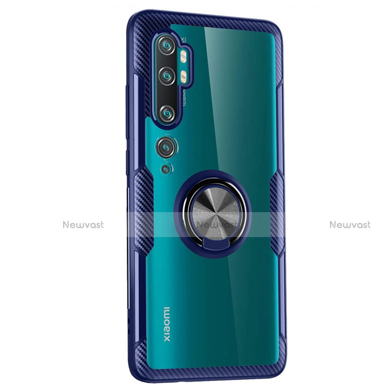 Ultra-thin Transparent TPU Soft Case Cover with Magnetic Finger Ring Stand D02 for Xiaomi Mi Note 10 Pro Blue