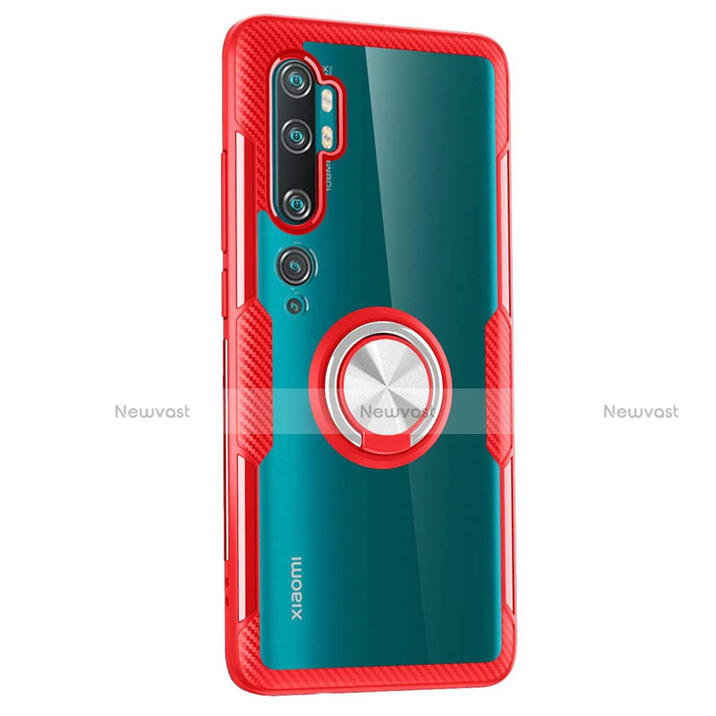 Ultra-thin Transparent TPU Soft Case Cover with Magnetic Finger Ring Stand D02 for Xiaomi Mi Note 10 Pro Red