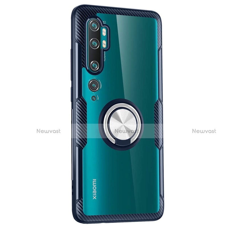 Ultra-thin Transparent TPU Soft Case Cover with Magnetic Finger Ring Stand D02 for Xiaomi Mi Note 10 Pro Sky Blue