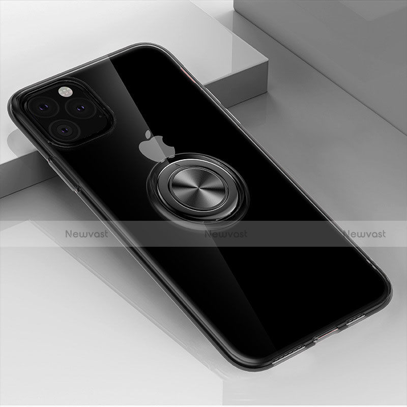 Ultra-thin Transparent TPU Soft Case Cover with Magnetic Finger Ring Stand F01 for Apple iPhone 11 Pro