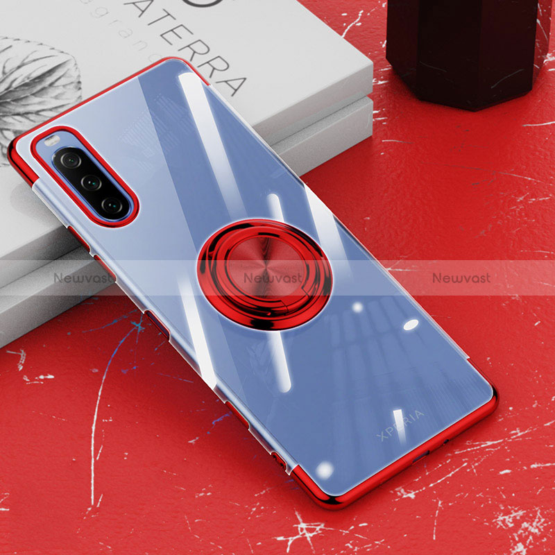 Ultra-thin Transparent TPU Soft Case Cover with Magnetic Finger Ring Stand for Sony Xperia 10 III