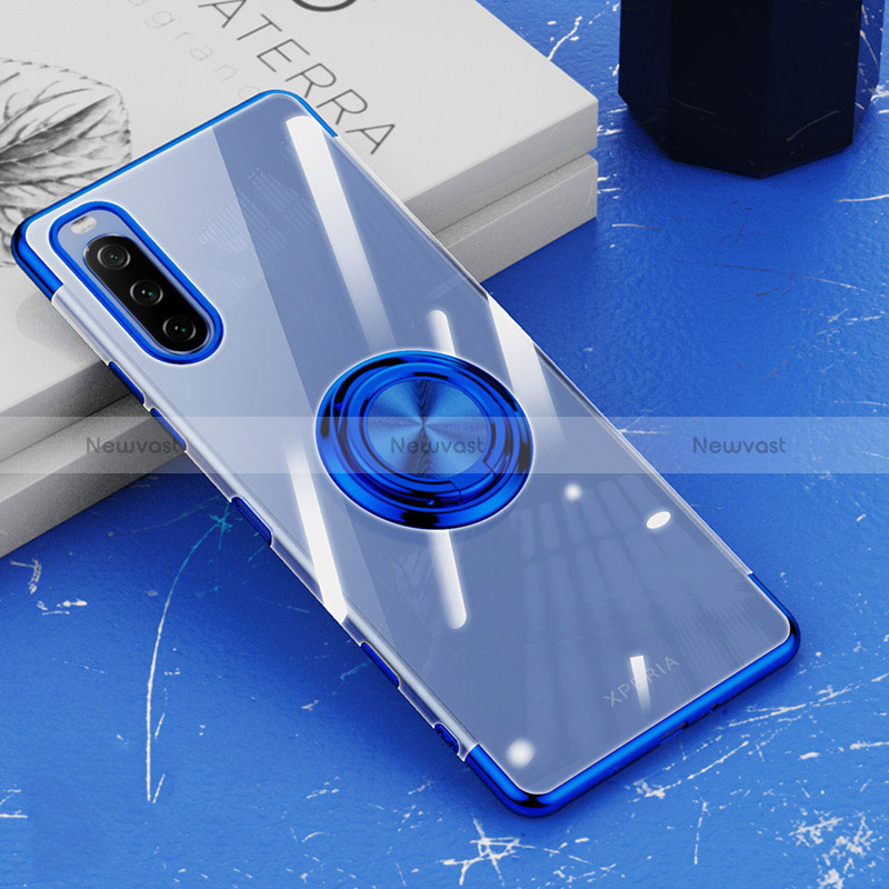 Ultra-thin Transparent TPU Soft Case Cover with Magnetic Finger Ring Stand for Sony Xperia 10 III
