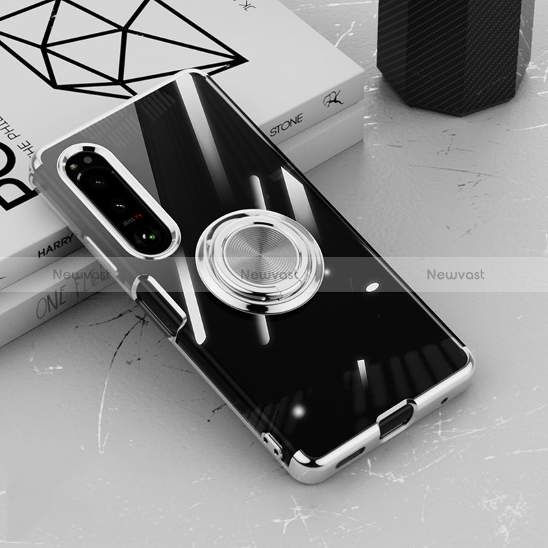 Ultra-thin Transparent TPU Soft Case Cover with Magnetic Finger Ring Stand for Sony Xperia 10 IV